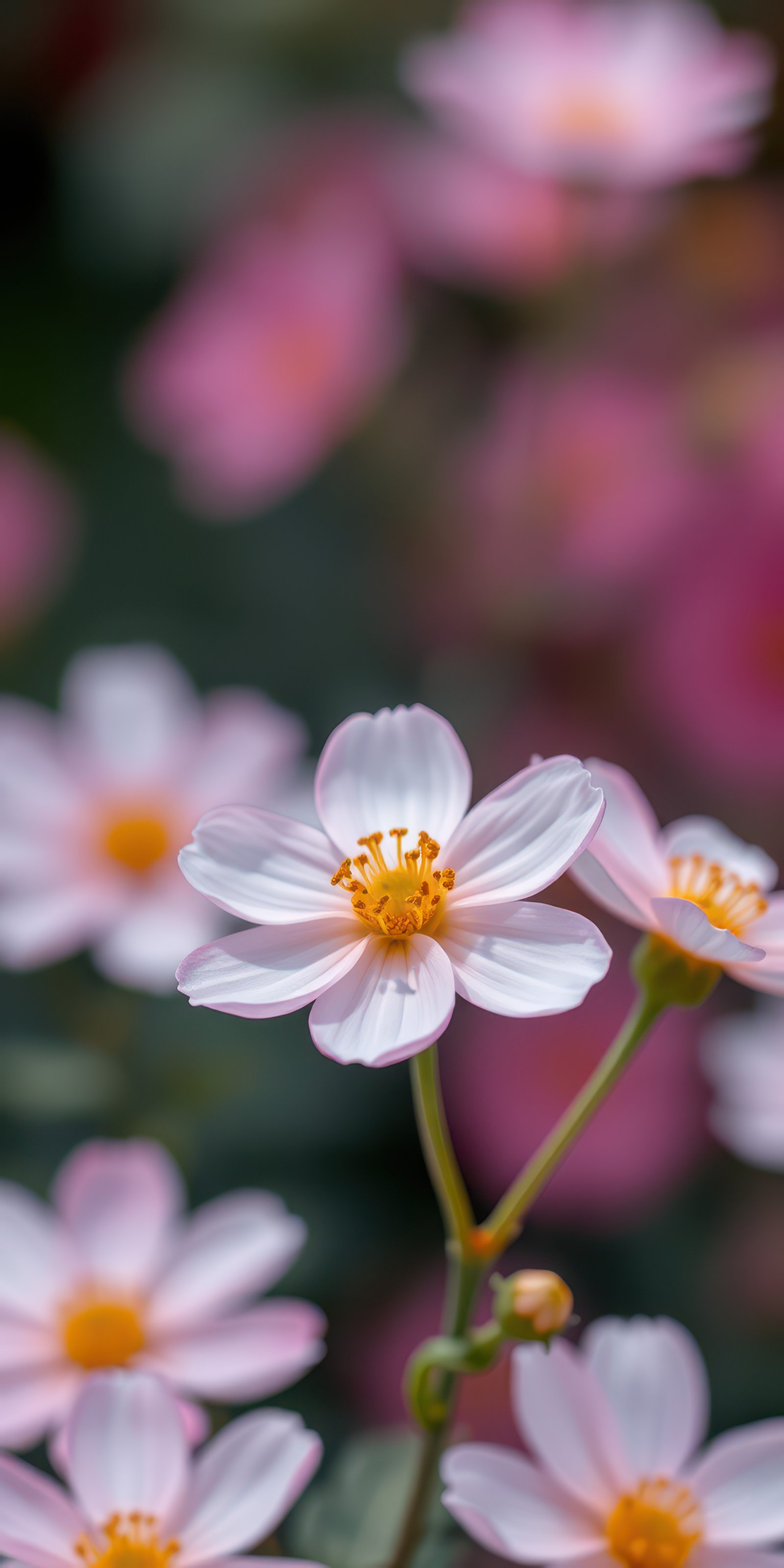 Beautiful pink and white flowers bloom in a serene garden during springtime